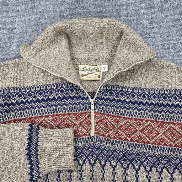 Cabela's Other - Vintage Cabelas Sweater Mens Large Beige Fair Isle Wool Mock Neck 1/4 Zip Ski